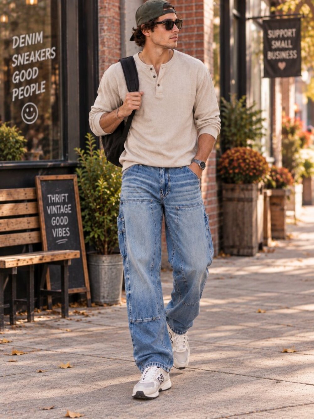 AE Double Knee Carpenter Men Jeans Relaxed Loose Fit Blue Denim | American Eagle